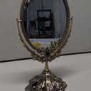 Feyarl Small Metal Vintage Makeup Mirror Floral Tabletop Oval Vanity Swivel Double Sided Mirror with Stand Elegant Decorative for Dressing Room Bedroom (Bronze)