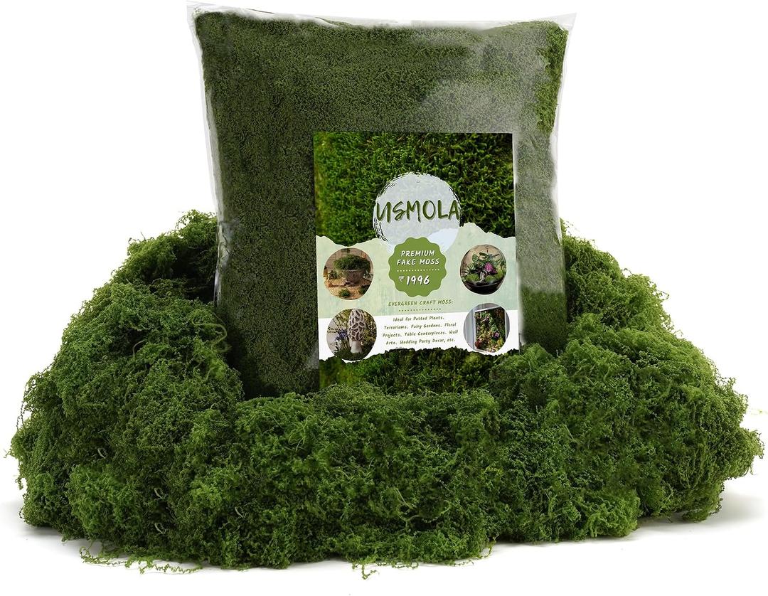 USMOLA 16OZ Fake Green Moss for Crafts, Artificial Moss for Potted Plants Decor, Bulk Moss for Indoor/Outdoor Use, DIY Floral Arrangements, Terrariums & Fairy Gardens (Dark Green) (EXP 05/13/27)