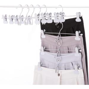 13 Inch White Heavy Duty Add-on Stackable Metal Hanger for Trousers Pants Skirt with Extra Strong Clips Pack of 10