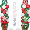 Realspring 132 Pcs Christmas Party Decorations Christmas Balloon Column Stand Kit Red Green White Candy Cane Gift Box Balloons for Xmas New Year Holiday Birthday Party Supplies