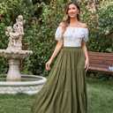 Scarlet Darkness Tiered Maxi Skirts for Women 2026 Summer Beach Flowy Renaissance Long Skirt with Pockets (Green, XXL)
