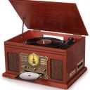Bluetooth Record Player 10 in 1, 3-Speed Turntable for Vinyl with Speakers, LP to MP3 Converter, CD, Cassette Player, FM Radio, Wireless Streaming | Mahogany
