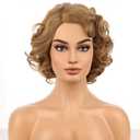 BERON Light Brown Wigs Women Girls Short Curly Bob Wig Side Part Synthetic Hair Wig Halloween Costume for Cosplay Party or Daily Use (Strawberry Blonde)