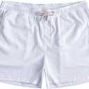 JOTOOK Mens Casual Shorts 5 Inch Lightweight Stretch Summer Shorts Elastic Waist Drawstring Vacation Beach Short Large White (White, L)