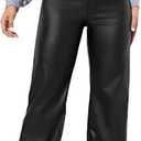 MakeMeChic Women's High Waist Pockets Straight Leg Jeans Leather Look Pants (Medium, Black)