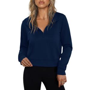 Totatuit Women Half Zip Up Cropped Lapel Sweatshirt Quarter Zipper Casual Long Sleeve Tops Fall Trendy Clothes (S)