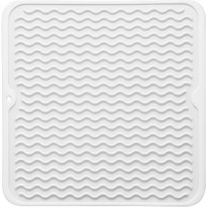 Silicone Dish Drying Mat for Multiple Usage, Easy clean, Eco-friendly, Heat-resistant Dish Drainer Mat for Kitchen Counter,Sink,Refrigerator or Drawer liner (12" x 12", White)