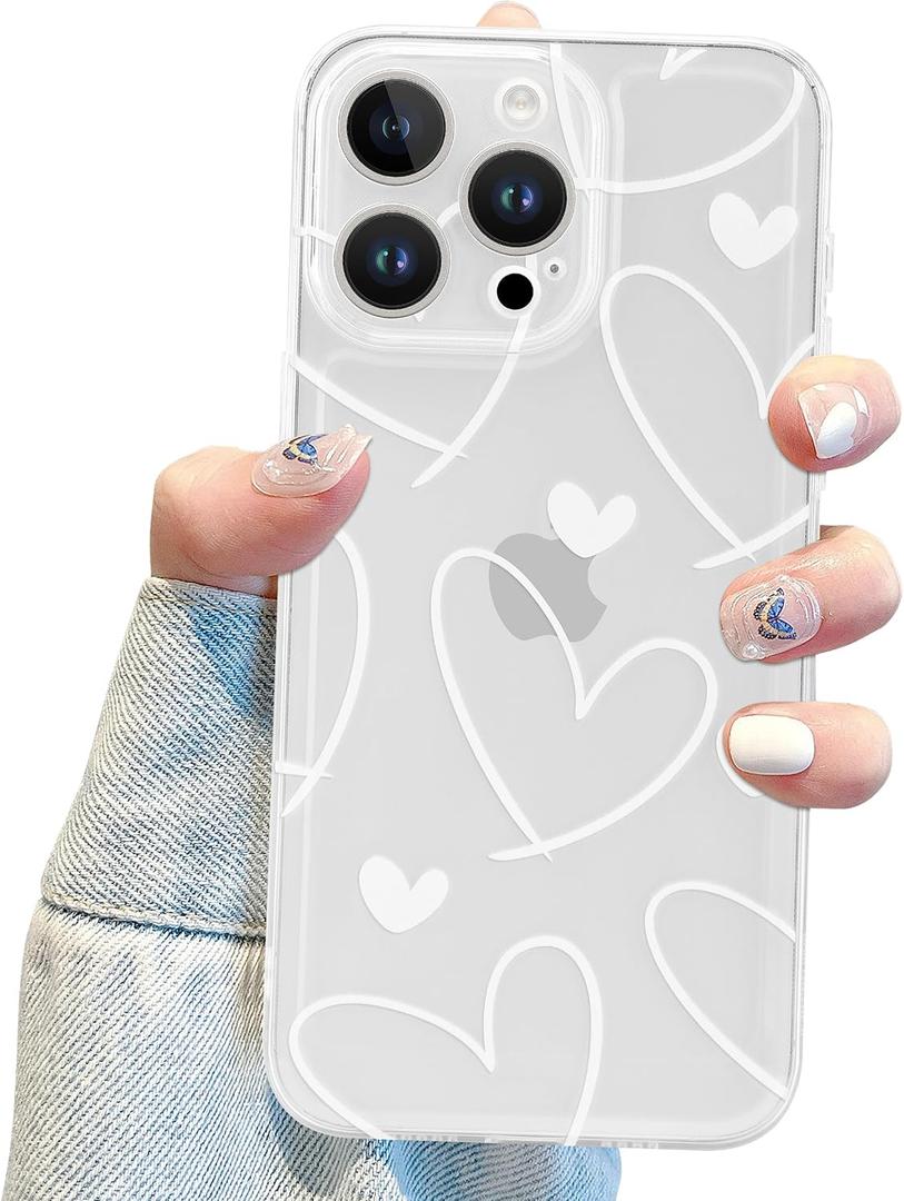 Compatible with iPhone 12 Pro Case, Cute White Love Heart Clear Design for Girls Women Soft TPU Slim Fit Shockproof Protective Cover