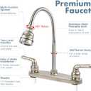 RV Kitchen Faucet,Camper Faucet Kitchen Replacement RV Sink Faucets with Flexible Arch 360 Swivel Rotatable Sprayer for Campers,Travel Trailers,Motorhomes,8 inch 2 Hole,Non-Metallic,Brushed Nickel