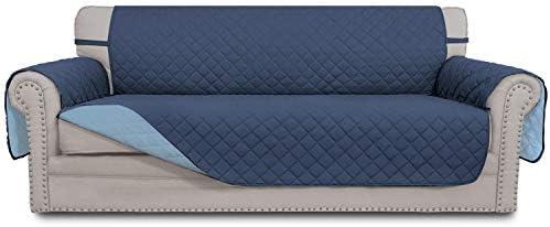 Easy-Going Reversible Oversized Couch Cover for 3 Cushion Couch Sofa Cover for Dogs Water Resistant Furniture Protector Cover with Foam Sticks for Pet (Oversized Sofa, Dark Blue/Light Blue)