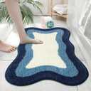 HAOCOO Blue Bathroom Rug, 20x31 inch, Extra Soft Non Slip Microfiber Absorbent Washable Shower Rug Doormat Carpet for Floor Tub Shower