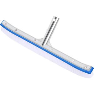 18'' Heavy Duty Swimming Pool Brush  Plastic Bristles, Curved Edge for Cleaning Walls, Tiles, Floors, Steps  Fits Inground & Above Ground Pools