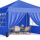 10x10 Pop Up Canopy with Sidewalls, Instant Portable Canopy Tent with Carry Bag for Commercial Events, Camping, Parties - Blue