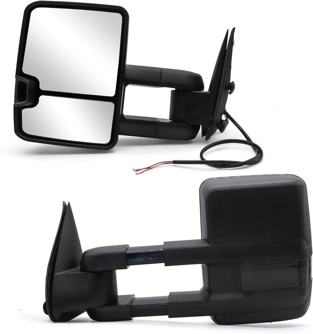 WLLW Towing Mirrors fit for 1999 2000 2001 2002 2003 2004 2005 2006 Chevy Silverado GMC Sierra 1500 2500 3500 Suburban Yukon XL Tahoe Pickup Truck Manual Adjust Manual Telescopic LH RH Black
