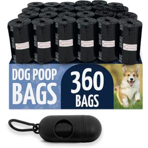 Reli. Dog Poop Bags w/Holder (360 Pack - 24 Rolls) | Leash Clip Dispenser | 9x13" Large Dog Bag for Poop | Black Pet Waste Carrier Refills w/Clip Dispenser | Unscented, Leak Proof