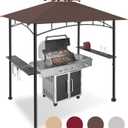 5x8ft Grill Gazebo Canopy for Patio, Outdoor BBQ Gazebo with Shelves & Extra 2 LED Light, (Brown)