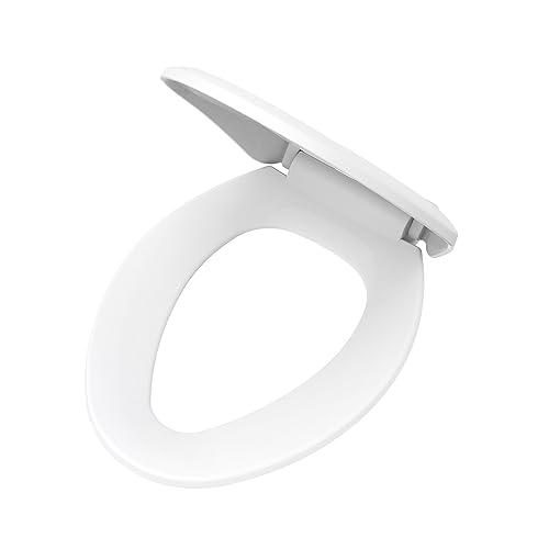 Gerber Elongated Toilet Seat with Cover, Soft Close, No Slam, Quick & Easy Install, Heavy-Duty Plastic, Adjustable Fit for Standard Elongated Toilets, Durable & Fade-Resistant, White G0099213