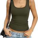 Womens Cotton Ribbed Tank Tops Basic Fitted Sleeveless Shirt y2k Slim Scoop Neck Top Cute Summer Going Out Tank (XL)