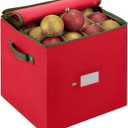 ZOBER Christmas Ornament Storage Box - Stores 64 3" Ornaments, With Dividers - Ornament Organizer Storage Box, Durable Christmas Containers Holder, Dual Zipper - Red