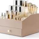 Vlando Makeup Organzier,Vanity Organizer with Drawers, PU Leather Skincare Organizer Perfume Organizer,Large Cosmetic Display Case for Lipstick,Brushes Gifts for Women-Toffee (2 layers-Toffee)