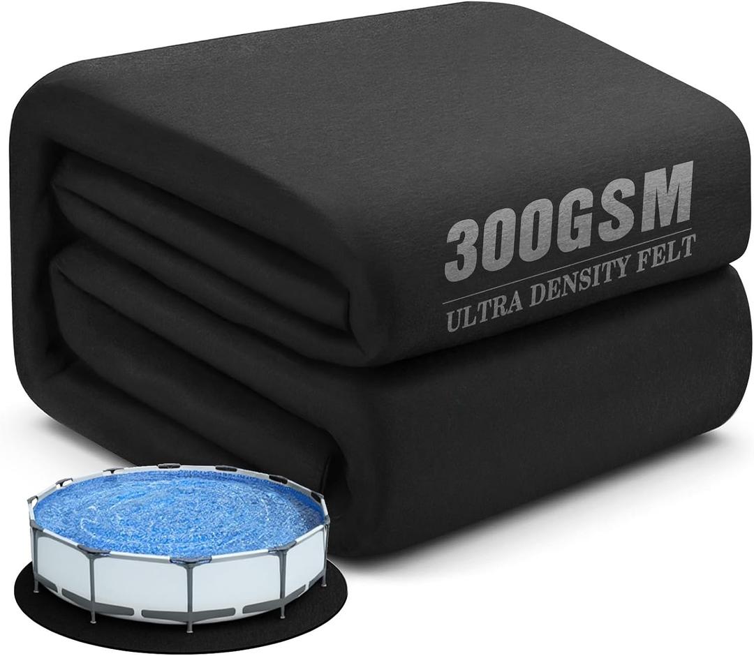UIRWAY 15FT Round Pool Liner Pad, [2026 New 300G/M² Thicker Heavy Duty] Geotextile Under Pool Mat Padding for Above Ground Pools, Black Pool Floor Pad Prevent Punctures, Reinforced Cushion Protection