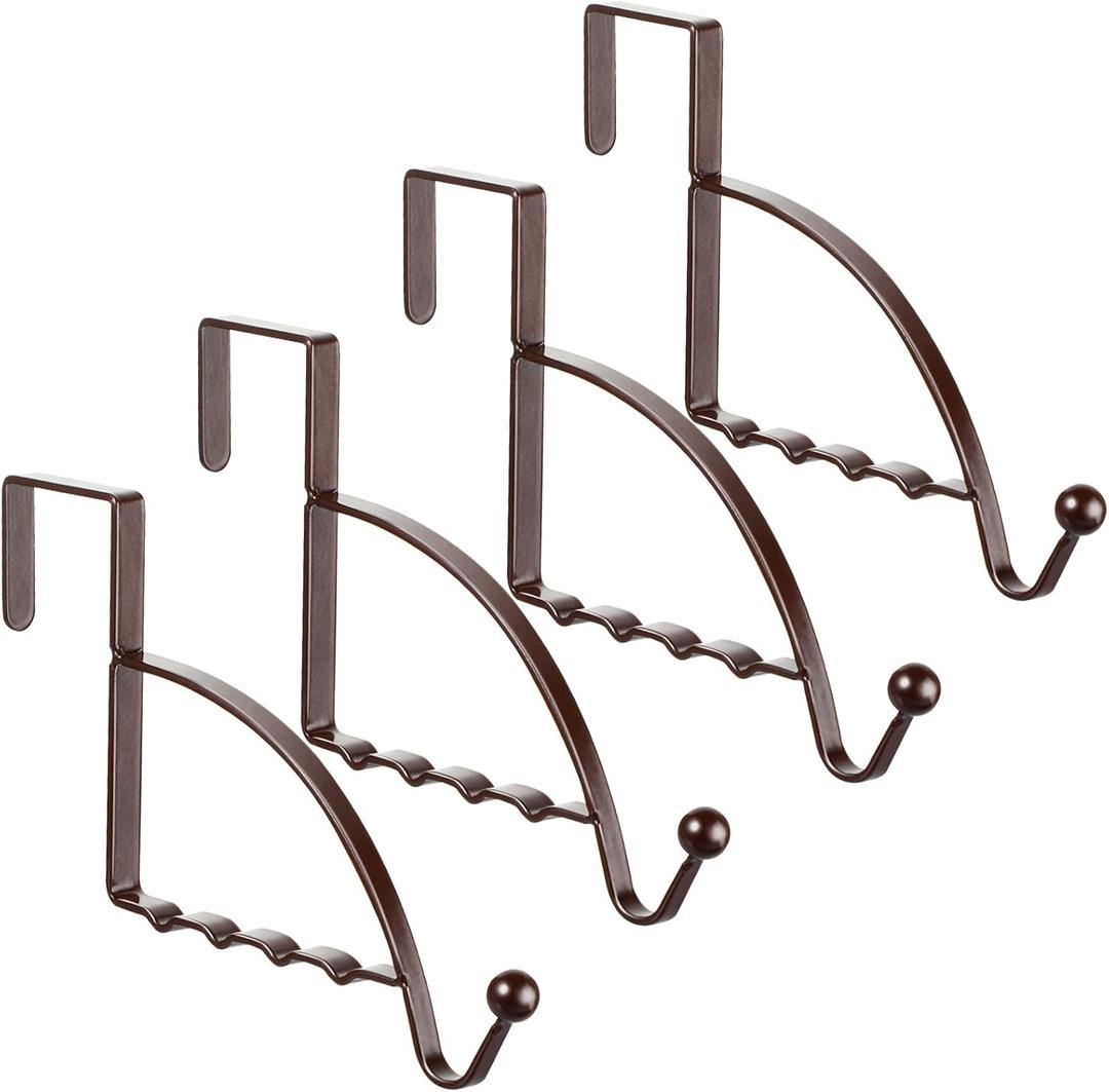 4 Pieces Over The Door Hooks Hanger Multi Hanging Storage Organizers Valet Hooks for Coats Clothes Hoodies Hats Scarves Purses Keys Bath Towels Robes and More (Bronze)