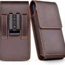 ykooe Genuine Leather Phone Holster Compatible with iPhone 16 15 14 13 12 & Pro Models, Galaxy S25 S24 S23 S22 -Belt Clip and Magnetic Closure, Dark Brown, L