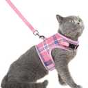 PUPTECK Soft Mesh Cat Vest Harness and Leash Set Puppy Padded Pet Harnesses Escape Proof for Cats Small Dogs Rabbits Bunny, Plaid Pink, L (L(NECK 8.5"-10.5", CHEST 12.5"-15", 6-10 Lbs))