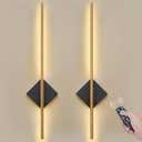 Battery Operated Wall Sconces Set of Two - Wireless Rechargeable Wall Light with Remote - Gold and Black Wall Lamp Dimmable Modern Home Decor for Bedroom Living Room Hallway Timing 31.5 Inch