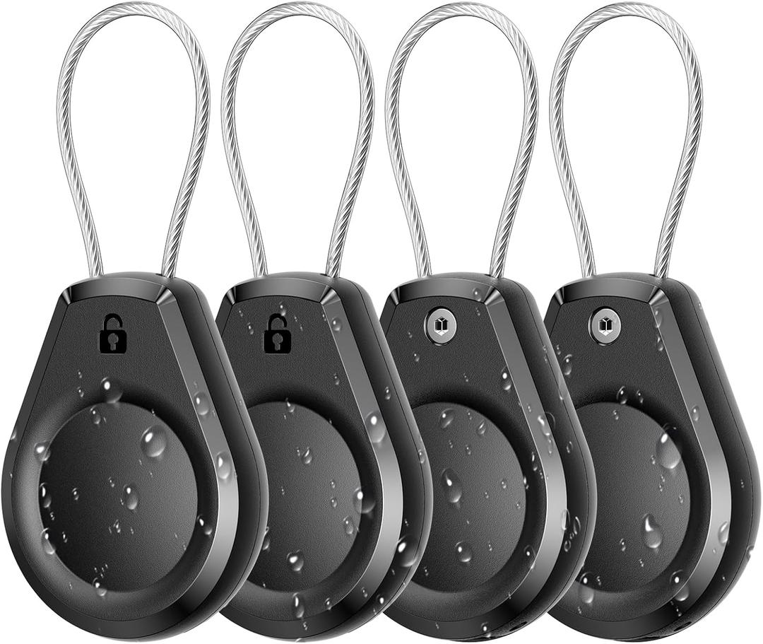 Waterproof AirTag Keychain Holder - (4 Pack) Air tag Lock Case with Wire Cable Compatible with Apple AirTags, Ultra Durable Anti-Lost Protective Case with Keyring for Luggage, Key, Backpack, Black