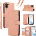 Wallet Case for Samsung Galaxy Note 10 5G with Wrist Strap and Shoulder Strap Card Holder Flip Stylish PU Leather 7+ Card Slots RFID Blocking Phone Cover for Note10 Notes 10s Ten Not S10 Pink