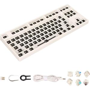DIY Mechanical Keyboard Kit, 87 Key RGB TKL Layout Switch Gaming Keyboard Hot Swap ABS Aluminum Alloy Modular Mechanical Keyboard for DIY(White)