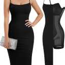Popilush Womens Summer Shapewear Dress - Bodycon Cocktail Graduation Party Midi Dresses with Built-in Bra (Large, Black)