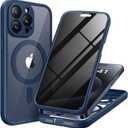 for iPhone 15 Pro Case, Compatible with MagSafe, Built-in Privacy Screen Protector and Camera Protection, Anti Spy Full Body Dustproof Shockproof Hard Phone Case 6.1", Dark Blue