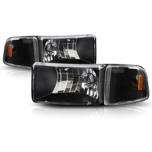 PM PERFORMOTOR 4Pcs-Set Black Amber Headlights Replacement Compatible with 94-01 Dodge Ram 1500/94-02 Ram 2500/3500, PMHL-DRAM-9401-4P-OH-BA