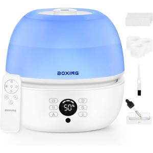BOXING Top Fill Humidifiers for Bedroom Baby with Humidistat, 20dB Quiet Air Humidifier for Large Room & Indoor Plants with Remote, Cool Mist Diffuser for Home, 7 Color Light, Essential Oil Tray,Timer