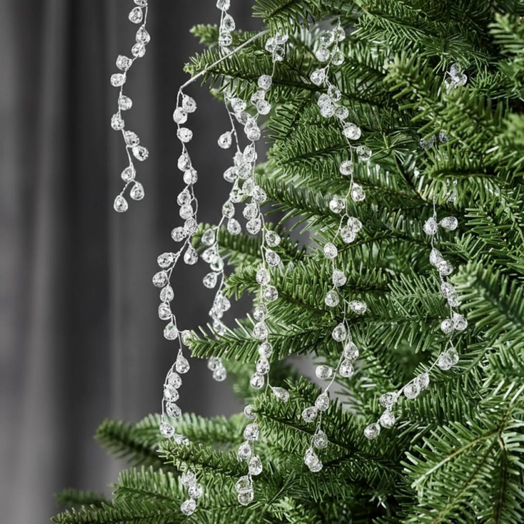 Gemscream 4 Pack Crystal Ice Drop Christmas Tree Picks 17.7 Inch Clear Acrylic Christmas Drop Branches Decoration Crystal Frozen Rain Effect Floral Sprays Stems for Party Winter Xmas Home Decor