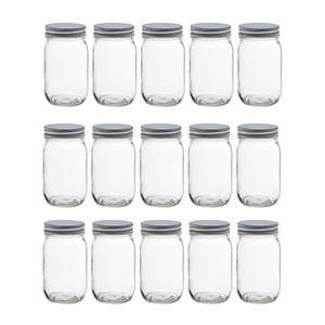 FastRack Regular Mouth Glass Mason Jars with Metal Airtight Lids | 16 oz - Pack of 15 | Large Glass Jars for Food Storage with Lids | Ideal for Canning, Fermentation, Pickling, Kombucha Brewing