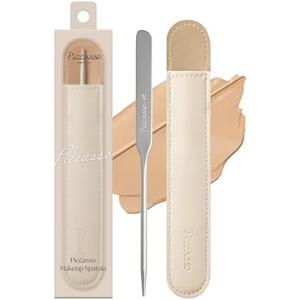 Piccasso Professional Makeup Spatula - Stainless Steel Foundation Spatula for Thin & Seamless Base - K-Beauty Korean Tool for Flawless Finish - Includes Leather Case - Hygienic & Durable Applicator