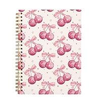 Coquette Pink Bow Cherry Spiral Notebook, Preppy Aesthetic Cute Pink Journal, 5.5 x 8.3 In Hardcover Spiral Notebook for Note Taking Work, School Supplies