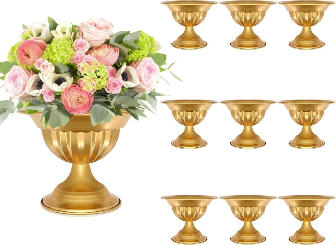 Gold Flower Vases for Centerpieces: Wedding Compote Bowl 5.1 Inch Small Urn Vase Metal Pedestal Vase for Table Party Event Set of 10