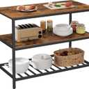 VASAGLE Kitchen Island with 3 Shelves, 47.2 Inches Width Kitchen Shelf with Large Worktop, Stable Steel Structure, Industrial, Easy to Assemble, Rustic Brown and Black UKKI01BX