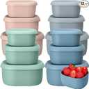 Blushtier 12 Pcs Silicone Food Storage Containers with Lids Reusable Silicone Snack Container 3 Size Lunch Box Bento with Lids Freezer Dishwasher Safe,6.7oz, 10oz, 20oz(Mo Landi Color)