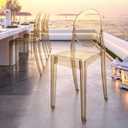 Ghost Chairs, Stackable Acrylic Event Chairs, Set of 4, Amber, 14.5" W x 20" D x 35.5" H