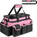Cleaning Caddy, Large Cleaning Bags for Housekeepers, Cleaning Supplies Organizer with Handle, Pink