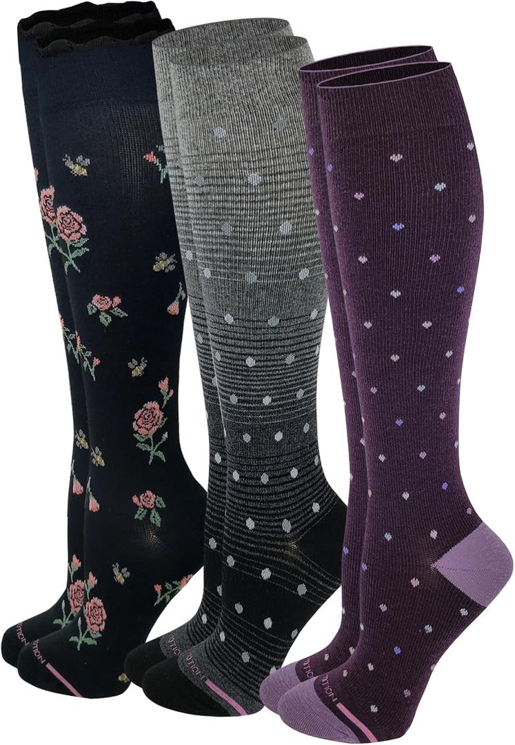 Dr Motion Women's Compression Knee High Socks, 15-20 mmHg, 3 Pairs (PT#E, 9-11)