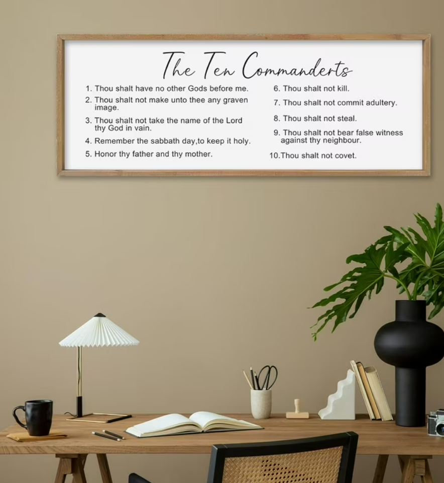 YWMZYKJGS The 10 Commandments Bible Verse Wall Art Decor 40"×15" Christian Ten commandments God Jesus Prayer Religious Saying Sign Rustic Inspirational Catholic Scripture Wood Framed Hanging (Wood)