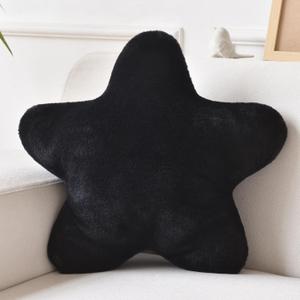 Xiashrk Star Pillow, Decorative Throw Pillows for Bed Couch, 15" Star Shaped Pillow Plush Floor Cushions Room Decor Pillow with Faux Rabbit Fur for Sofa Bedroom Living Room (Black, 15" x 15")