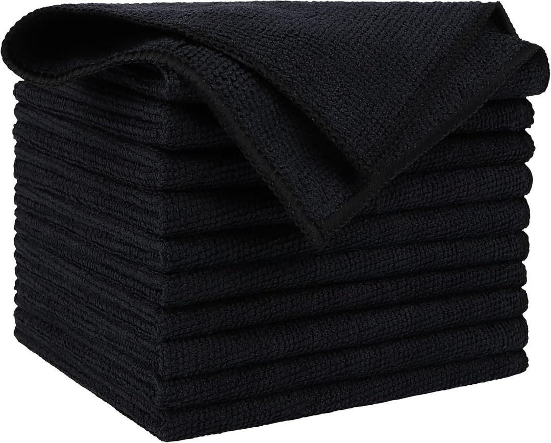 AIDEA Microfiber Cleaning Cloth Black 10PK, Microfiber Towels for Cars, Premium Wash Cloths, Dusting Cloth Lint Free Cleaning Rags for SUVs, House, Kitchen, Window, Cleaning Supplies