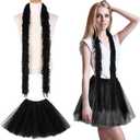 2 x Halloween Costume Set 6.6ft Feather Boas and Tutu Skirts for Women Girls Adult Halloween Cosplay Dancing Party (Black)